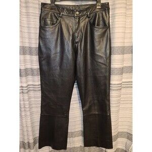 Wilsons Leather Pants Women 12 Black Maxima Bootcut Mid Rise Unhem Biker Moto‎